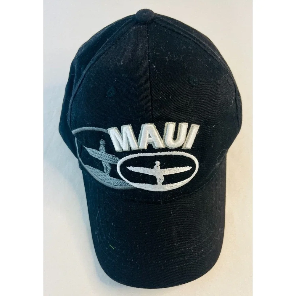 Maui Hawaiian Headwear Adjustable Hat Cap Hawaii Cap Beach Travel Surfing  Black